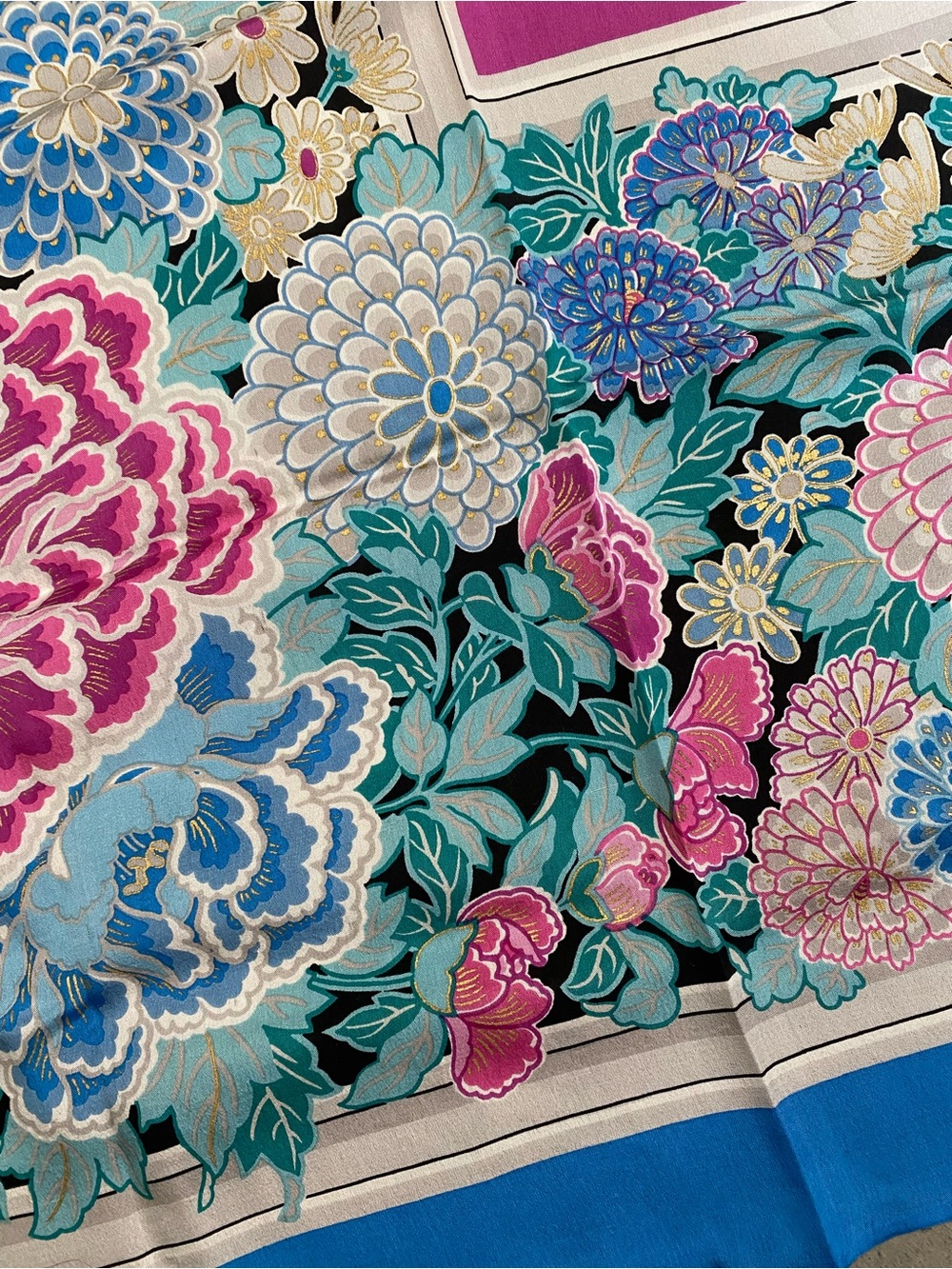Floral Vanity Fair Eaton’s Vintage Silk Scarf in Pink, Blue and Teal